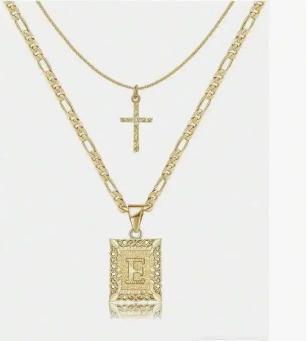 Letter Necklace Layered Initial Cross Necklace, Layering Square Letter Pendant Figaro Chain Cross Choker  for Women Girls
﻿ - Image 13