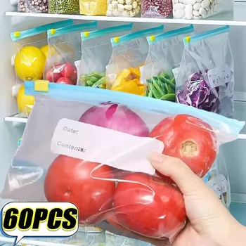 Sacs alimentaires réutilisables pour réfrigérateur, 10 à 60 pièces, sac de rangement Transparent scellé à fermeture éclair, sac frais de cuisine, conteneurs d'étanchéité en plastique 1