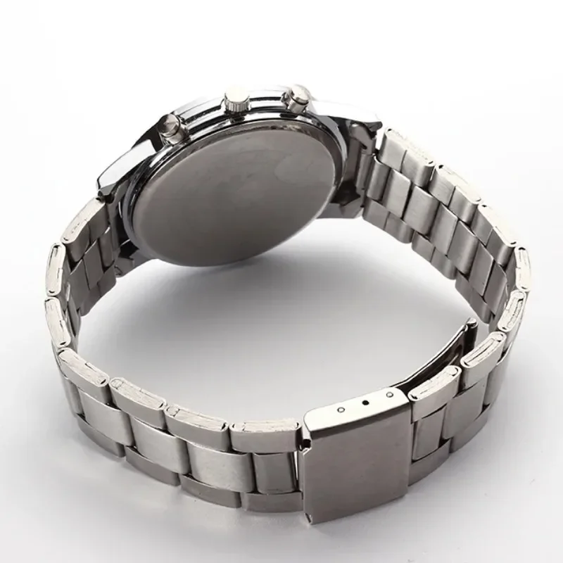 Men Fashion Wristwatches Business Big  Dial Stainless Steel Strap Quartz Watch with Calendar for Mens Boys Clock