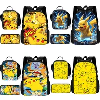 3 pcs set Cute Anime For Pikachus Child School Backpack with Lunch Bags ,Pencil Bags ,School Bags for Boys Girls Best Gift