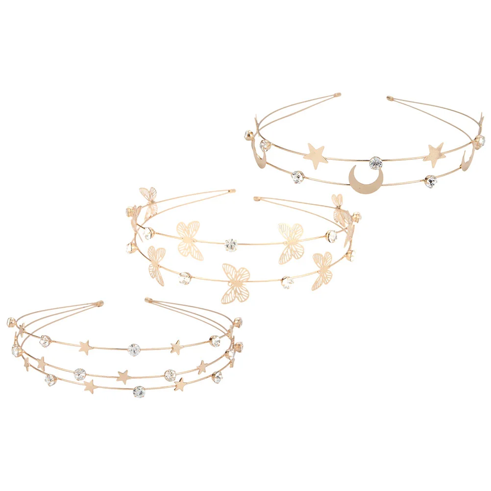 

3pcs Rhinestone Headbands Star Moon and Butterflies Design Hair Ornaments