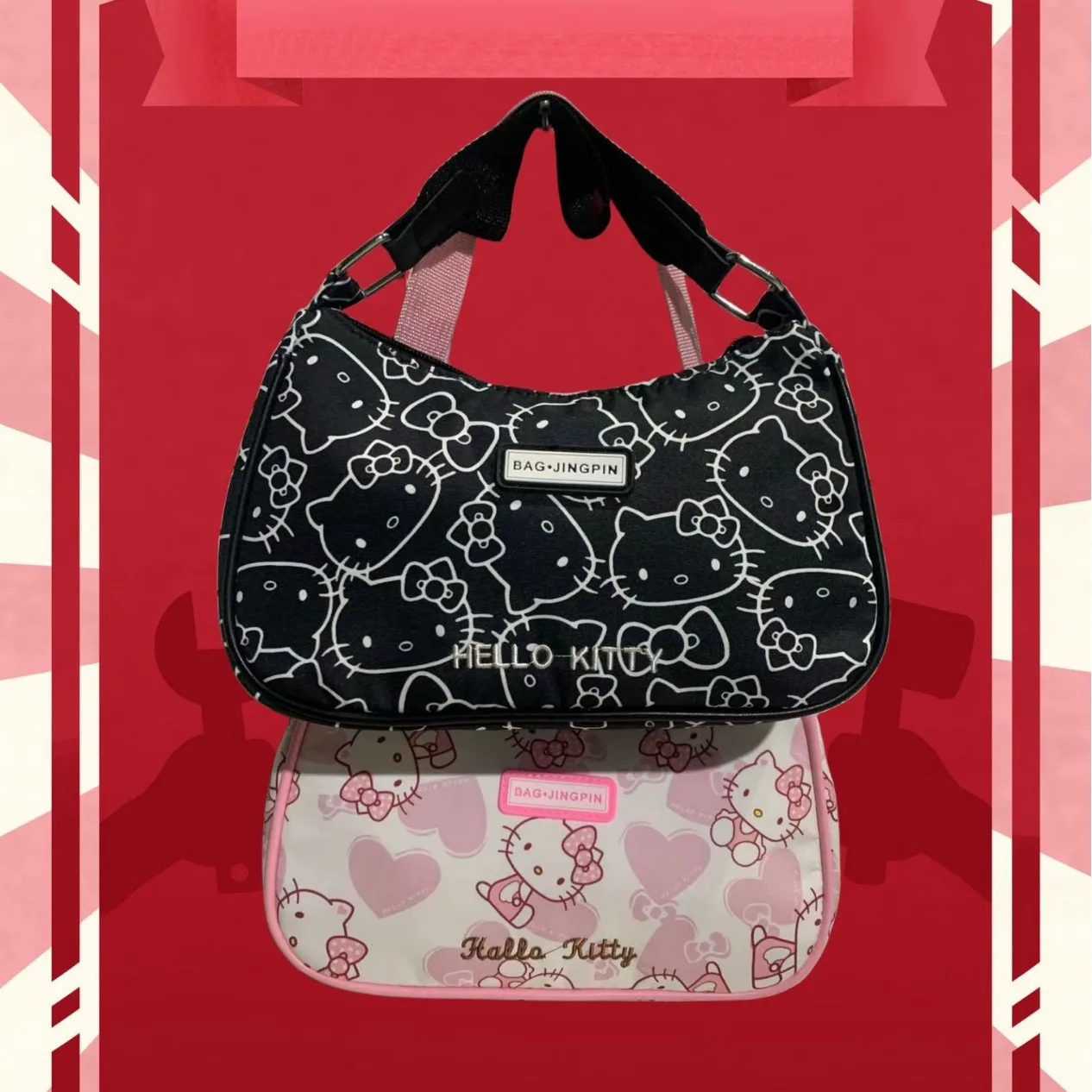 MBTI Hello Kitty Fashion Womens Shoulder Bag Y2k Cartoon Cute New Fashion Casual Handbag 2024 Harajuku Style Commuter Female Bag