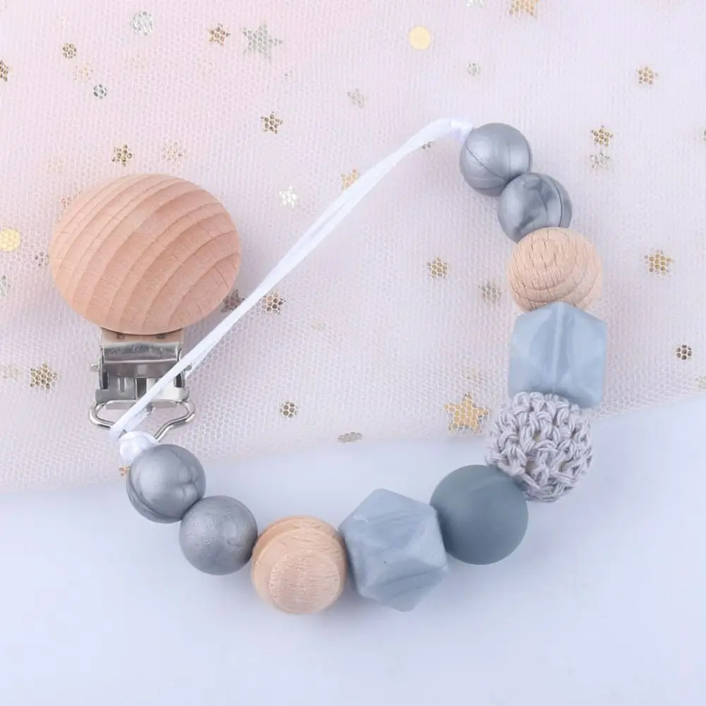 Cute Soother Holder Children Toddler Wood Dummy Clips Pacifier Holder Clips Baby Teether Toys Straps Baby Pacifier Chain