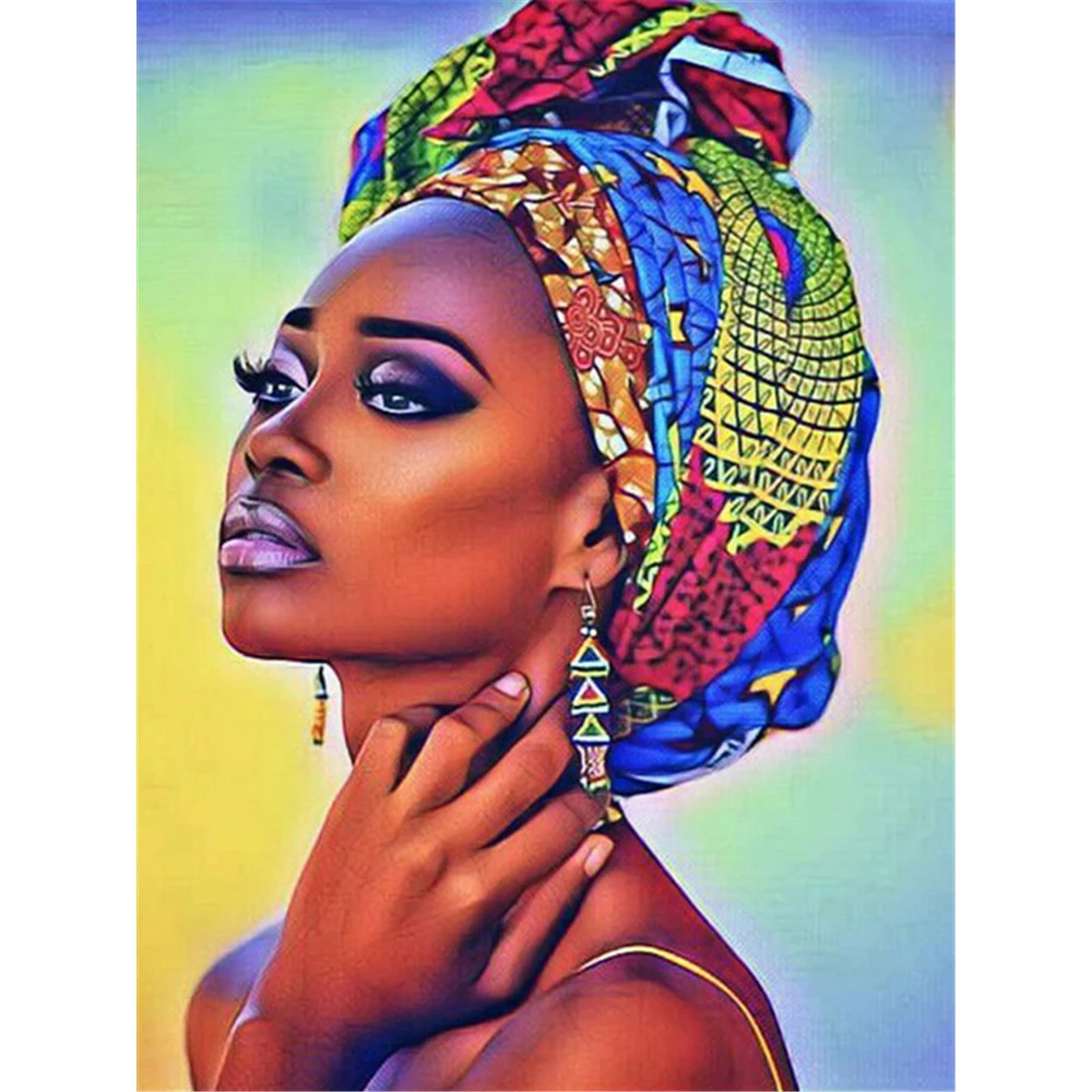 African Woman DIY Cross Stitch 11CT Embroidery Kits Needlework Craft Set Cotton Thread Printed Canvas Home
