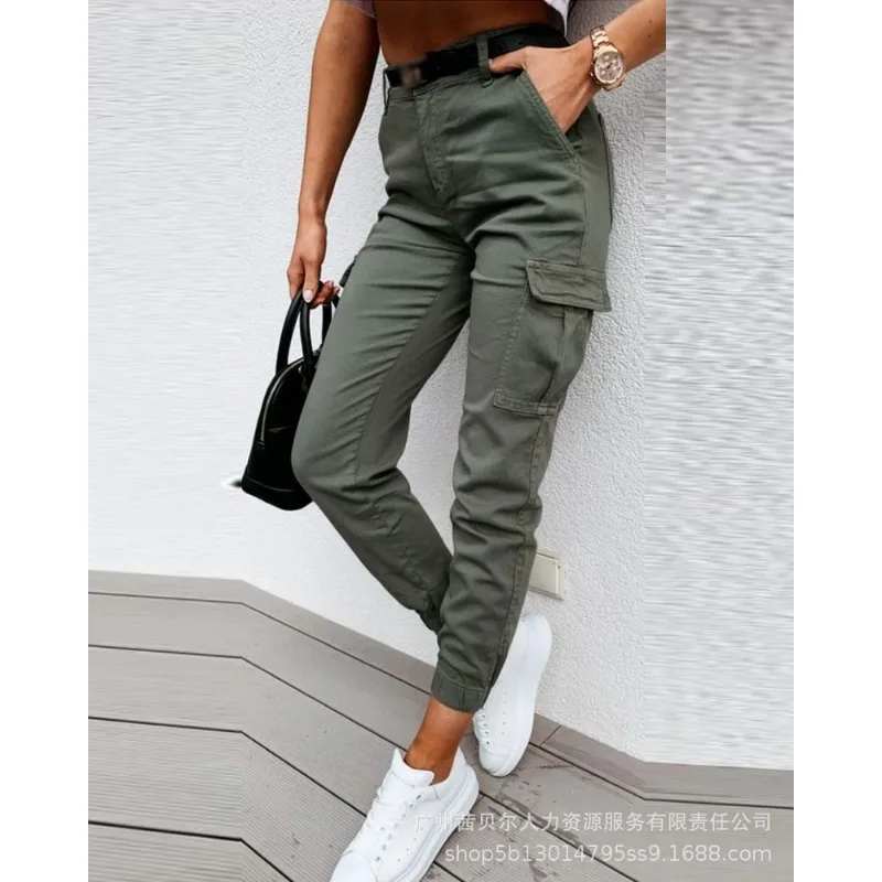 

Spring 2023 Summer Workwear Pants Women Slim Pocket Stitching Pants Women's Casual High Waist Work Clothes Pencil Pants Trousers