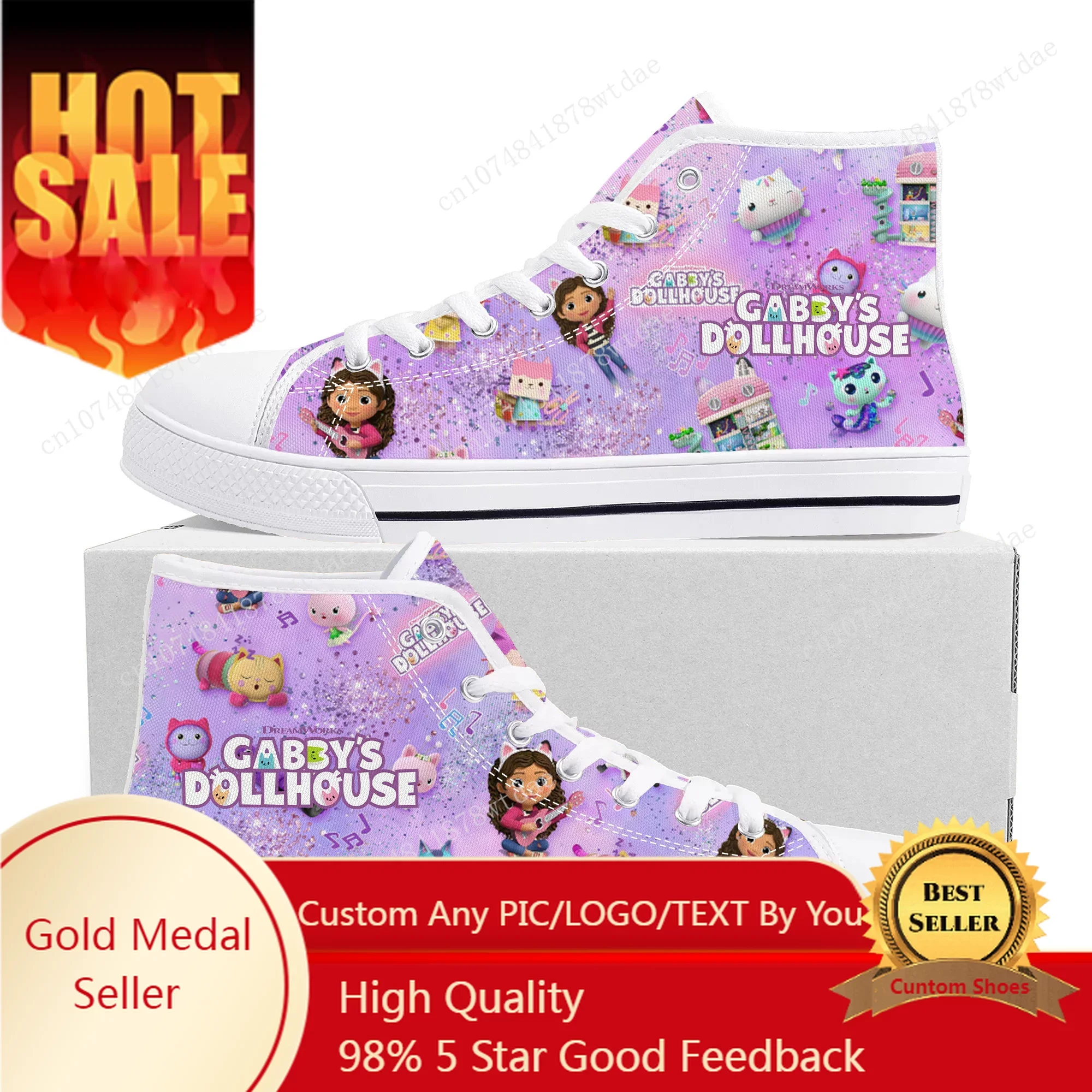 

GabbysDollhouse High Top Sneakers Mens Womens Teenager Gabbys High Quality Canvas Sneaker Comics Manga Couple Customized Shoes