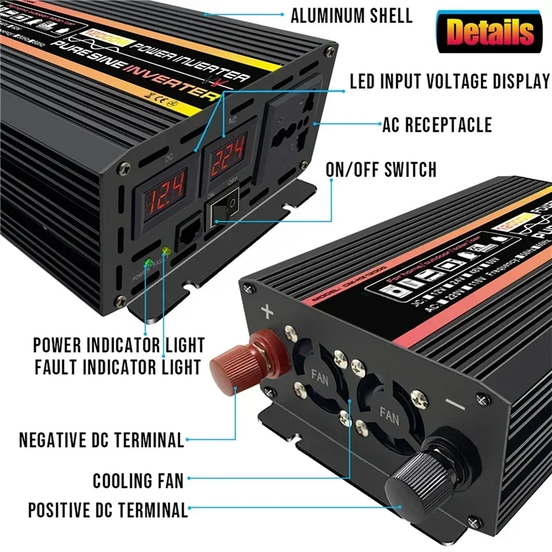 12000W 10000W Pure Sine Wave Solar Inverter 12V 24V TO 220V Voltage Converter Power Transformer Power Inverter for Car Home