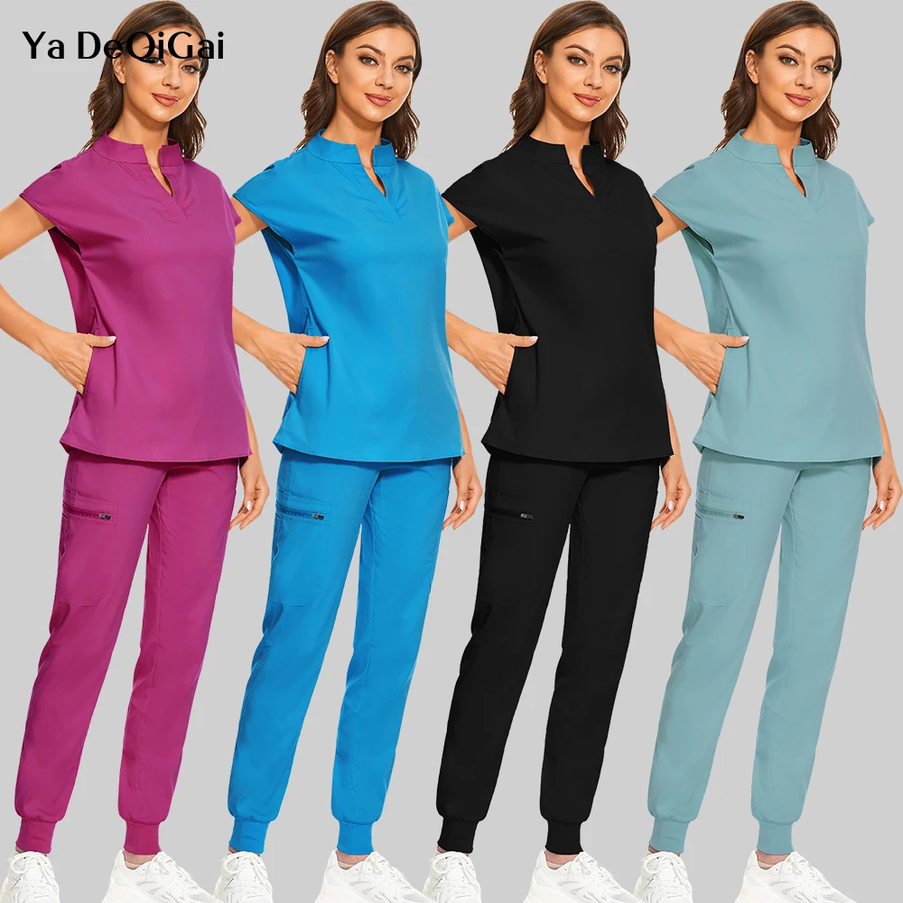 

Medical Scrub Uniform Doctor Nurse Workwear Nursing Scrub Set Lab Top Pant Dental Clinic Work Suits Solid Color Hospital Outfits