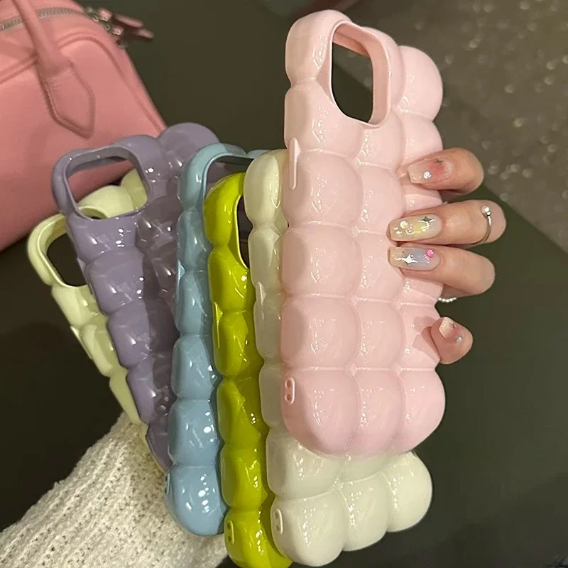 Candy Color 3D Block Lattice Shockproof Phone Case - Soft Silicone Glossy Finish