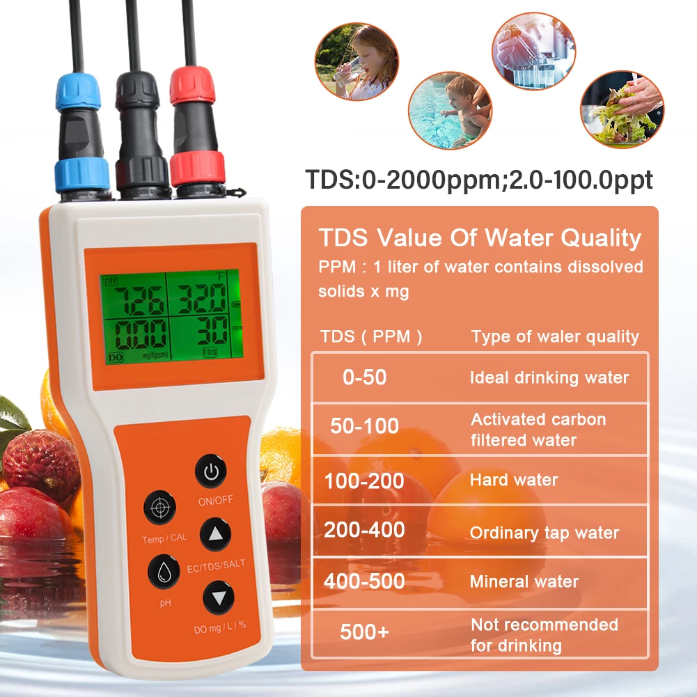 Dissolved Oxygen Meter Kit pH TDS EC Salinity Digital Water Quality Tester for A