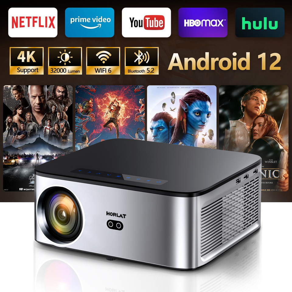 Horlat Projector 1600Ansi Lumens Outdoor 1080P Full HD Beamer 4K Video WiFi Android Projector 3D Movie Home Theater Game Devices