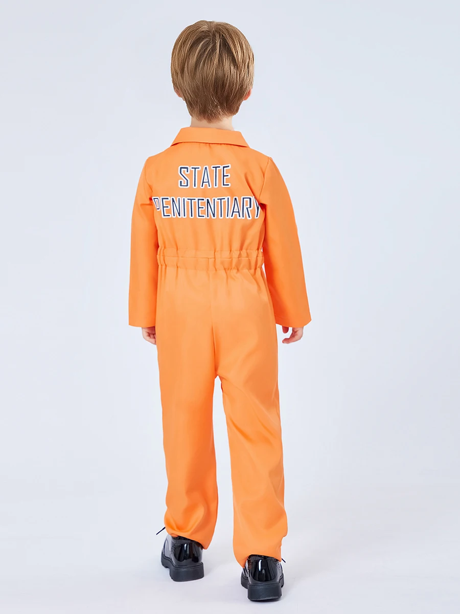 Family Matching Jail Costumes Letter Print Long Sleeve Prison Jumpsuit For Adults Kids Role-Playing Party Cosplay Long Romper 5