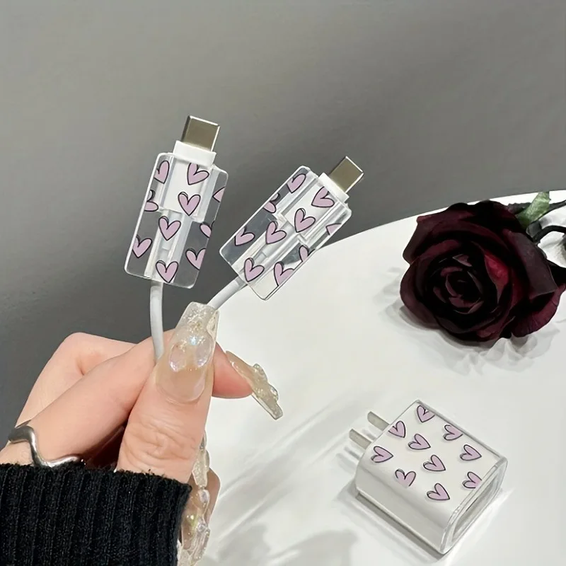 Transparent Love Heart Cellphone Charger Protective Case Sleeve for Apple iPhone Laser Cable Winder Wire Protectors 18 W 20W cable protector,cable wire protector,charger protector,charger protective case,charger protective cover,phone adapter protector