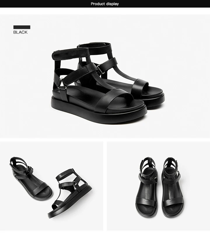 BeauToday Gladiator Sandals Women Genuine Calfskin Leather Open Toe T-Strap Thick Sole Summer Ladies Shoes Handmade_vogvips.com