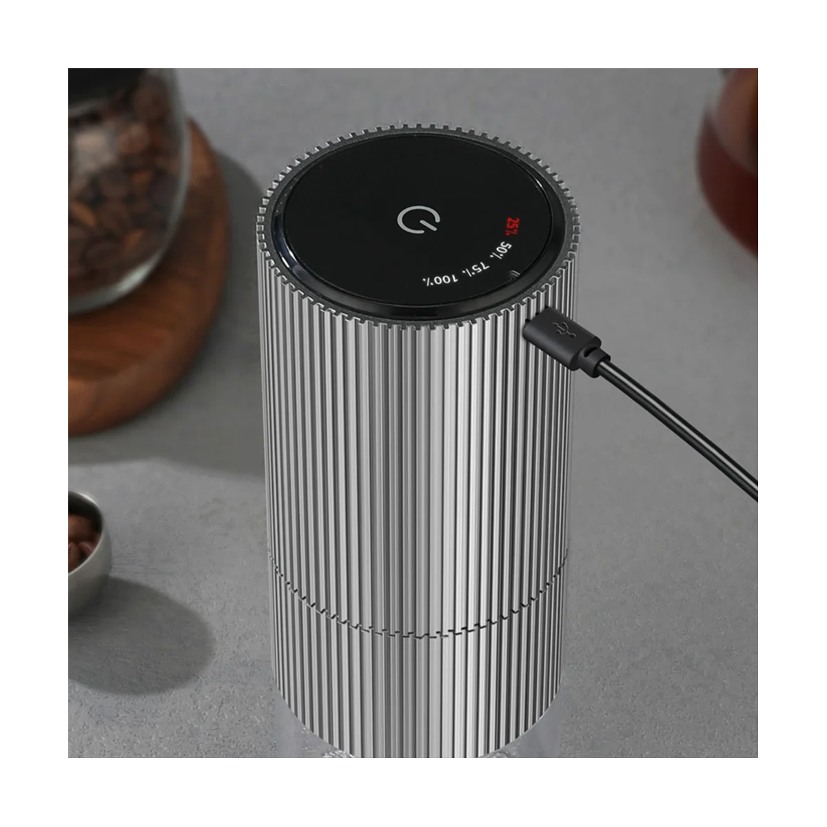 

Electric Coffee Grinder Automatic Coffee Beans Spice Espresso Coffee Machine Maker USB Charger Grinder Silver