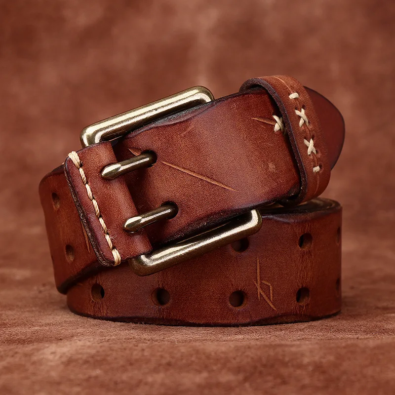 3.8CM Men High Quality Genuine Leather Brass Buckle Belt Luxury Designer Belts Men Pure Cowskin Fashion Strap Male Jeans for Man