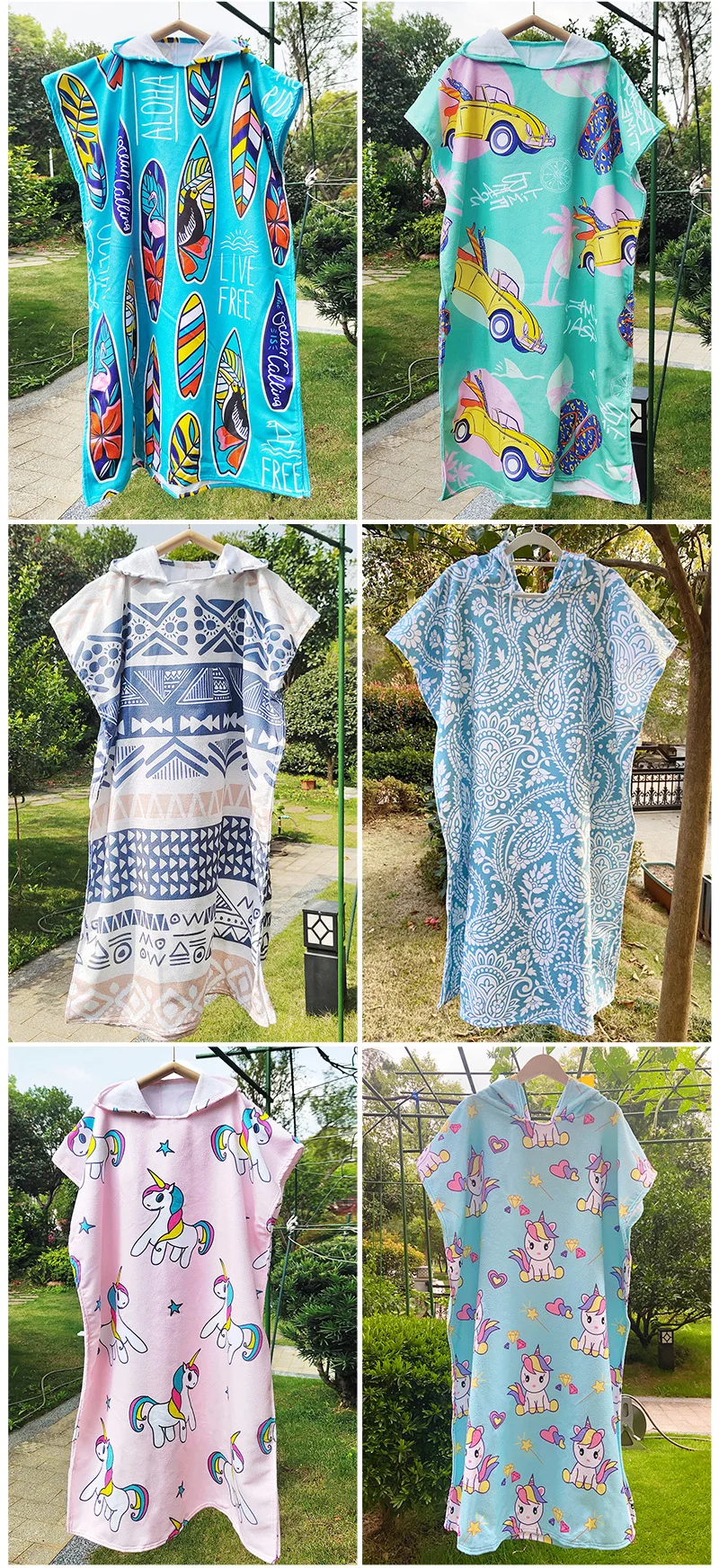 Bademantel im Ethno-Stil, Strandtuch, gewellt, gestreift, schnell trocknend, Badetücher, leichter Kapuzenumhang, Schwimmen, Surfen, Erwachsene, Damen, Herren, Poncho – Detail 19