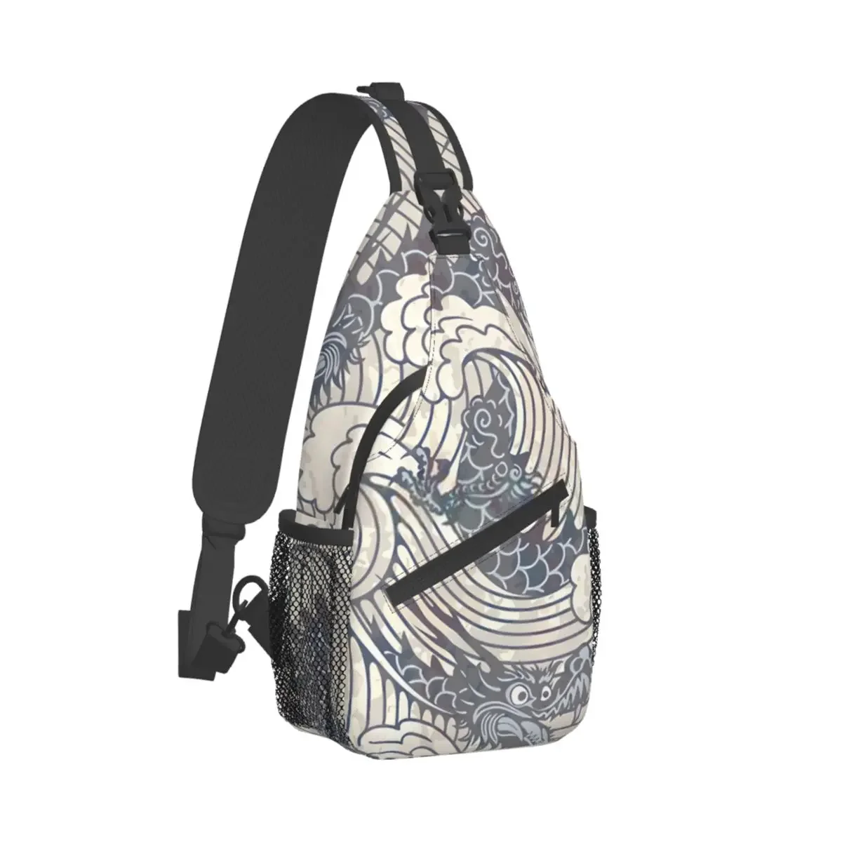 

Pattern Black Water Dragons Crossbody Chest Bags Japanese Style Pockets Travel Pack Messenger Sports Teens Shoulder Bag Unisex