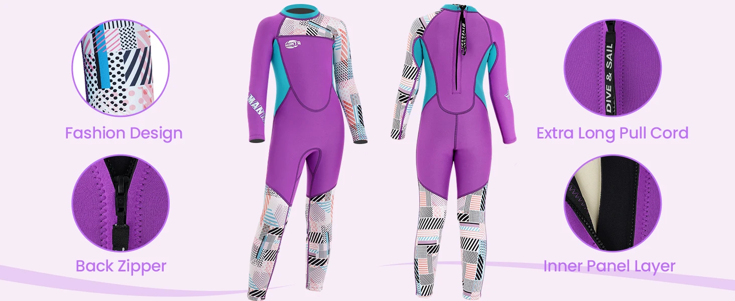 Description Picture 4 of itemGirl Wetsuit Kids Thermal Swimsuit 2.5mm Neoprene Rash Guard Children One Piece Swimwea All in One Sunsuit Sun Protection UV 50+