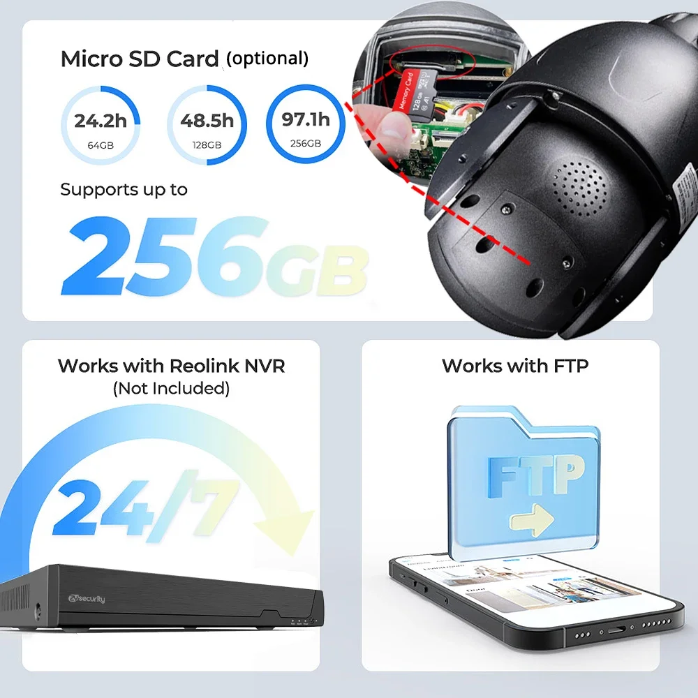 5MP 실외 IP 카메라 10X 5X 광학 줌 자동 추적 PTZ WiFi 보안 카메라 인간 탐지 돔 감시 카메라  컬러 나이트 비전 양방향 대화 금속 쉘 RTSP, FTP, SD 카드 슬롯, CamHi 앱, 