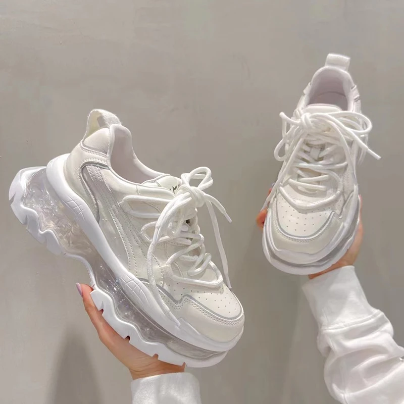 Women's Walking Platform Shoes Fashion Air Cushion Thick Bottom Sneakers Slip-on Lightweight Breathable Leisure Heightening Shoe