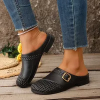 Mules ajourées pour femmes avec boucle carrée décorative, talon bas, légères en PU, antidérapantes, chaussures décontractées pour toutes les saisons 2