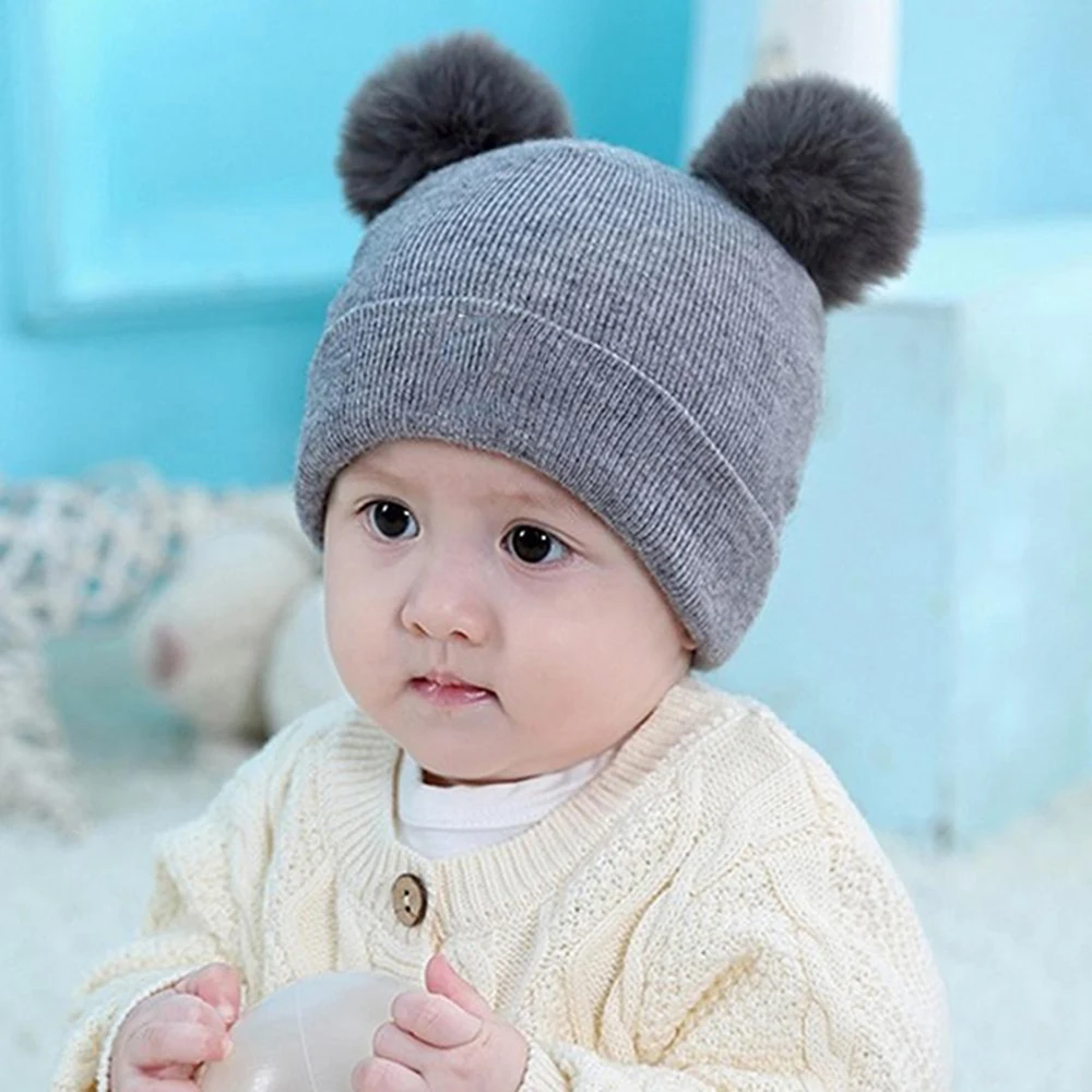 

Baby Toddler Solid Pompon Knitted Beanie Hat High Quality Boys Girls Warn Winter Knit Hats For Infant Kids 0-3 Years 100% News