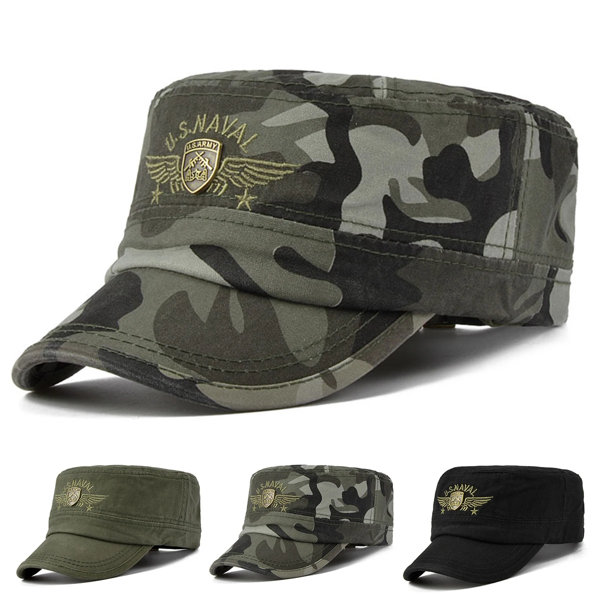 Fashion USNAVAL Letter Embroidery Baseball Cap Spring Autumn Outdoor Adjustable Casual Hats Men Flat Top Captain Military Caps baseball cap flat cap cap hat