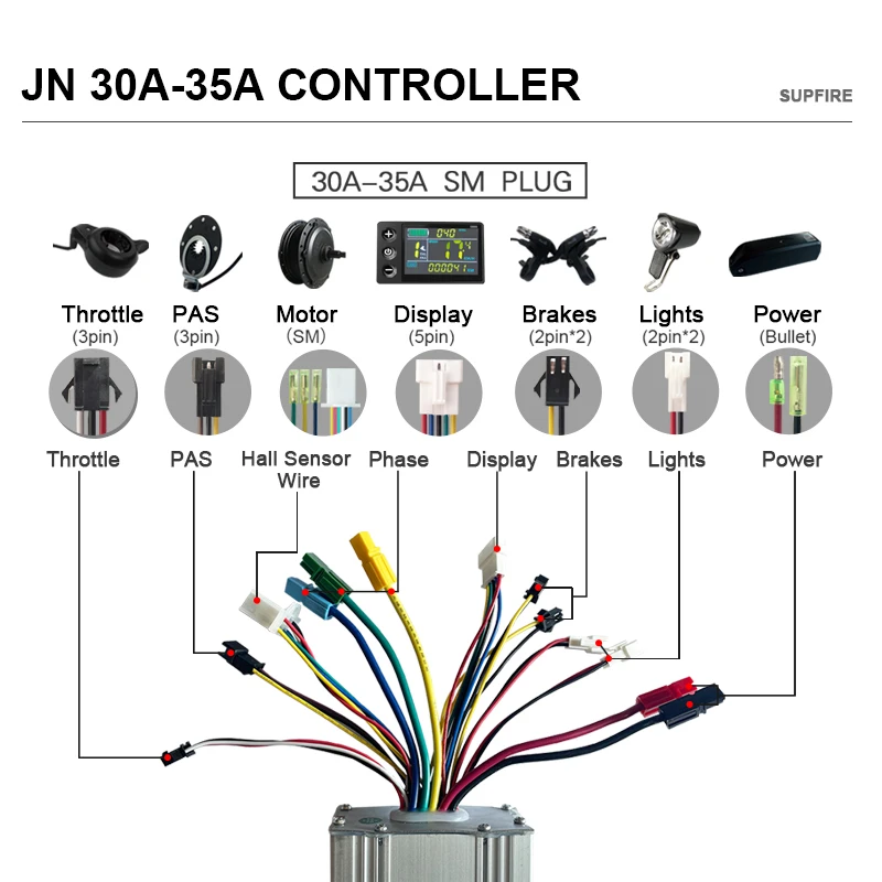 전기 자전거 컨트롤러, 브러시리스 컨트롤러, LCD 컬러 디스플레이, JN 15A17A22A25A30A35A60A S866, 250W-3000W, 36V, 48V