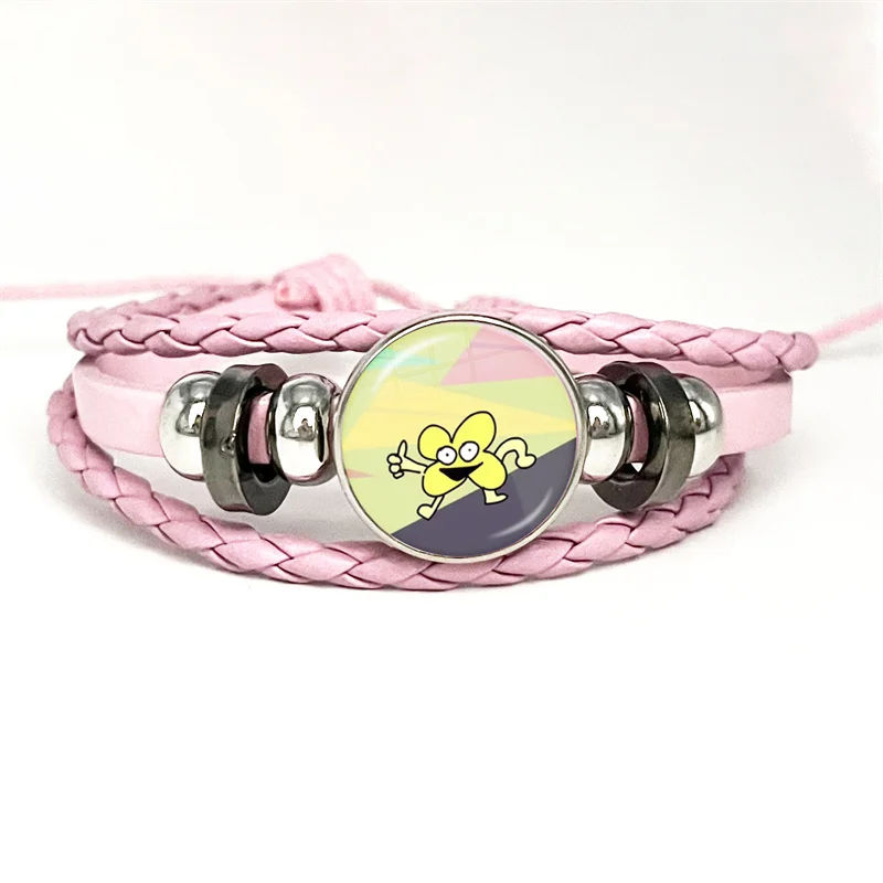 Style Funny Bfb X And Four,Pink Leather Bracelet Glass Cabochon Button Multilayer Bangles Wristband Gift 2