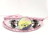 Style Funny Bfb X And Four,Pink Leather Bracelet Glass Cabochon Button Multilayer Bangles Wristband Gift 2