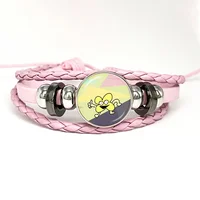 Style Funny Bfb X And Four,Pink Leather Bracelet Glass Cabochon Button Multilayer Bangles Wristband Gift 2