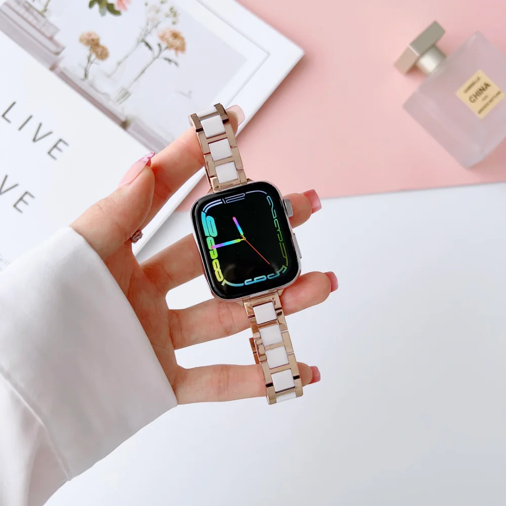 Ceramic Strap for Apple Watch 9 8 7 45mm 41mmm Ultra 49mm Bracelet Watchbands iWatch Series 6 5 4 3 SE 44mm 40mm 42mm 38mm Band