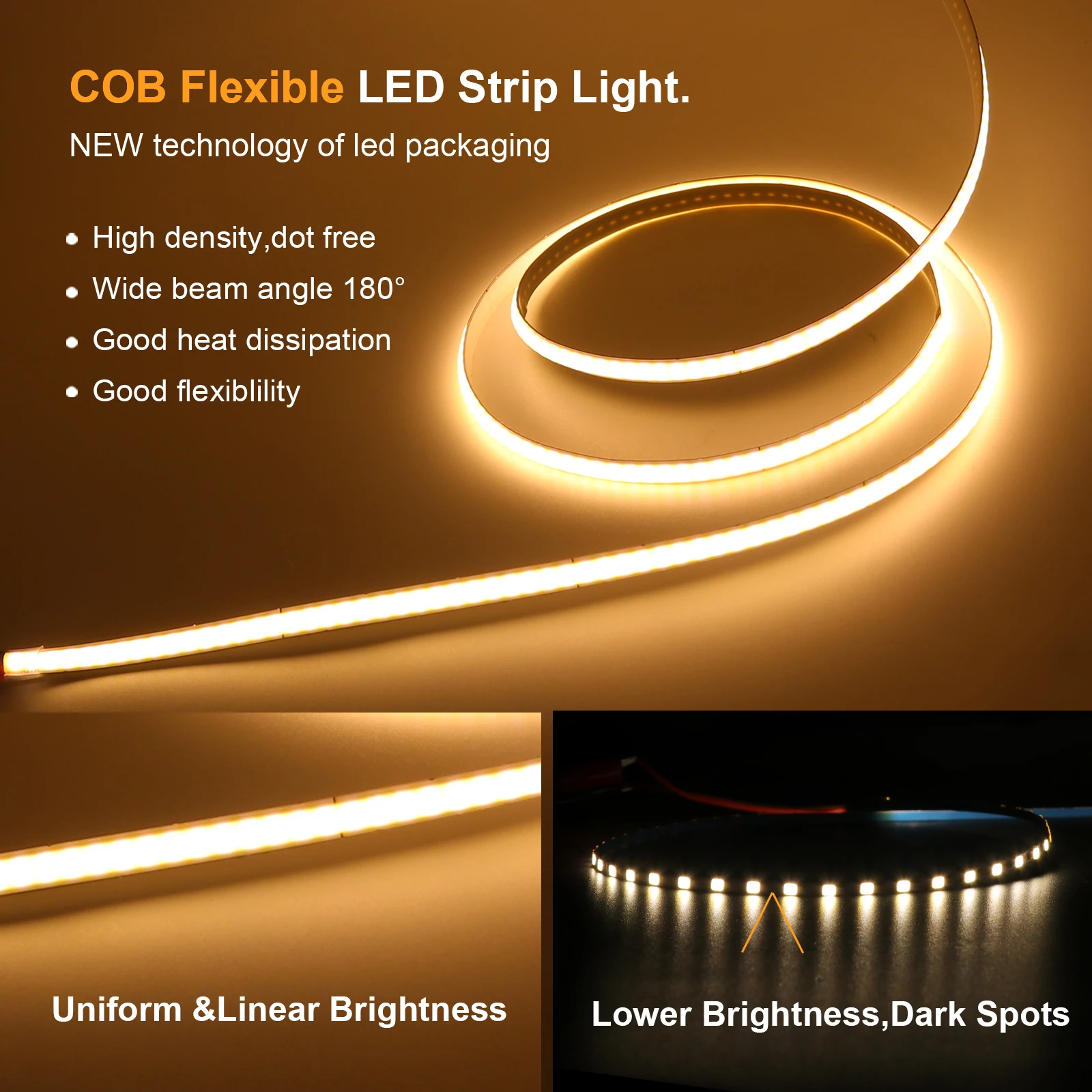 3MM 5MM 8MM COB Strip 5V 12V FOB LED Light Bar 320Leds/M 3000K 4000K 6000K High Density Flexible Ribbon Rope Tape Cabinet Light 5