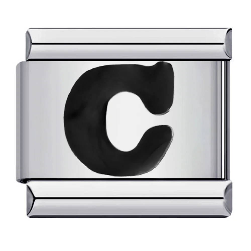Elegant Glaze Black Italian Letter Charms Stainless Steel Bracelet for Women and Men Jewelry Making
