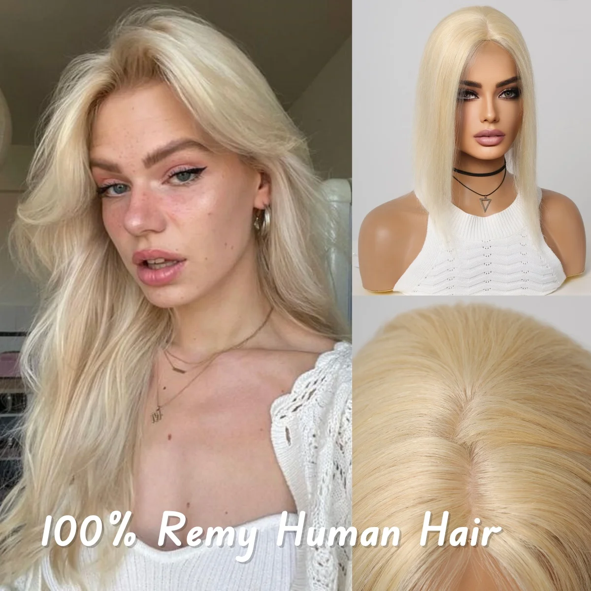 

100% Remy Human Hair Topper Light Blonde Straight Human Hair Pieces for Women Daily Silk Base Clip In Topper For Thinning Hair