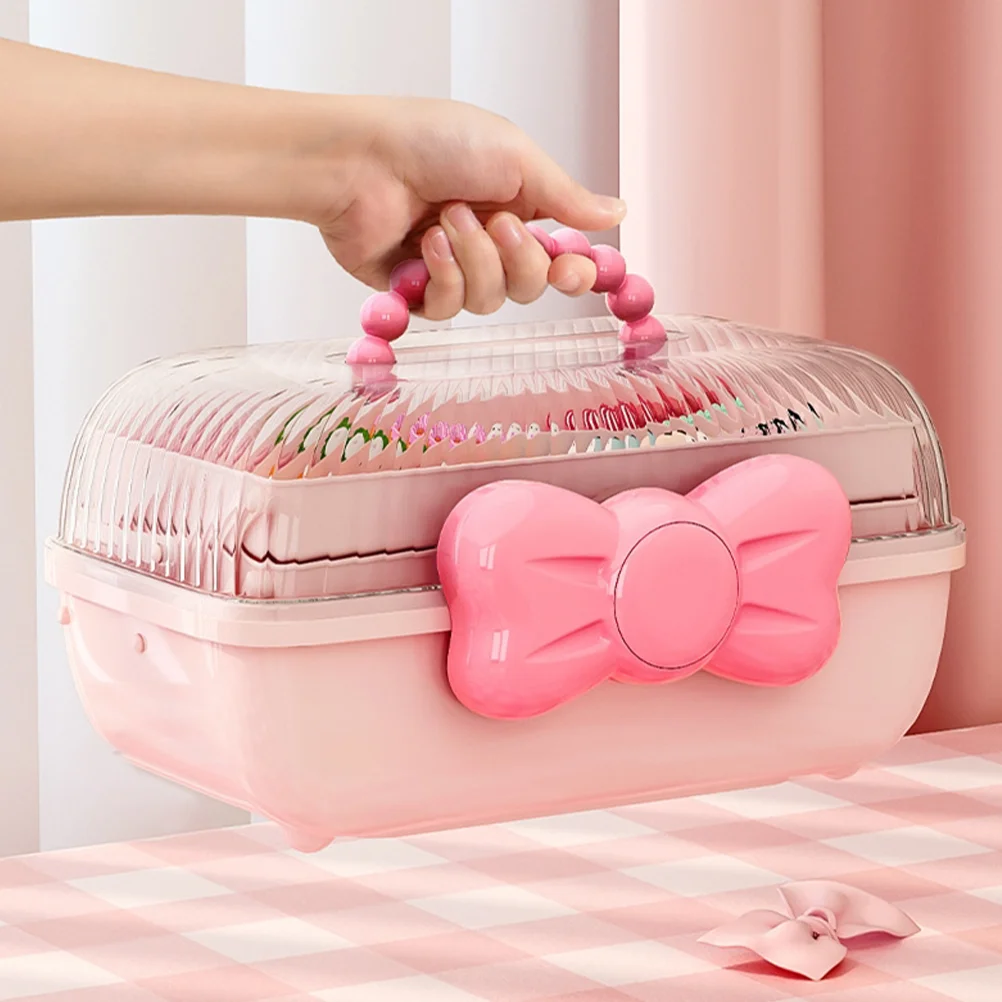 

Cute Bow Girl Jewelry Storage Box Portable Hairband Clip Head Flower Multi-layer Compartment Pink Container Plastic Bins Pp