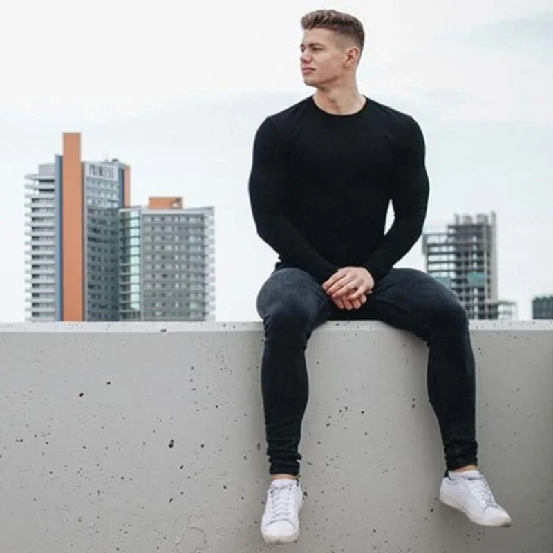 Plain Autunm Cotton Long Sleeve T-shirts Gym Clothing Bodybuilding Fitness Clothing Mens Casual Fashion Slim Fit Sports Shirts 6 Se8ae743f5edb4f28b20e1d7b0a49cc72s