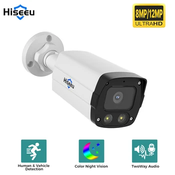 Hiseeu 4K 8MP 12MP POE IP Camera Audio Outdoor H.265 Onvif Wide Angle 2.8mm Color Night Vision Home Video Surveillance Security 1