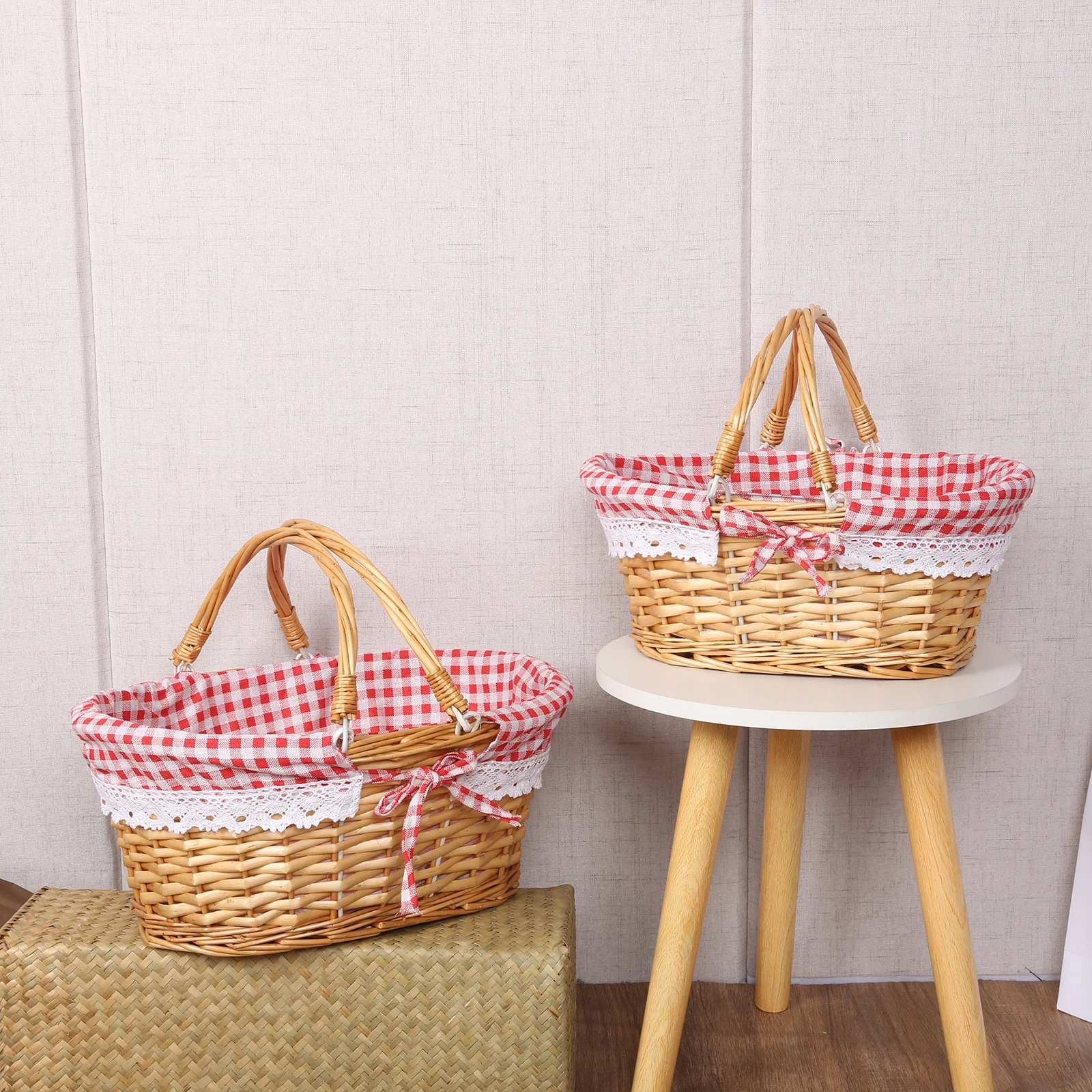 ZK40 Rattan picnic basket, wicker basket, pastoral picnic activity handle basket 3