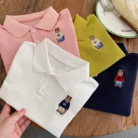 Polo d'été pour enfants, imprimé ours de dessin animé, col bébé, manches courtes, haut unisexe tendance pour garçons et filles 1
