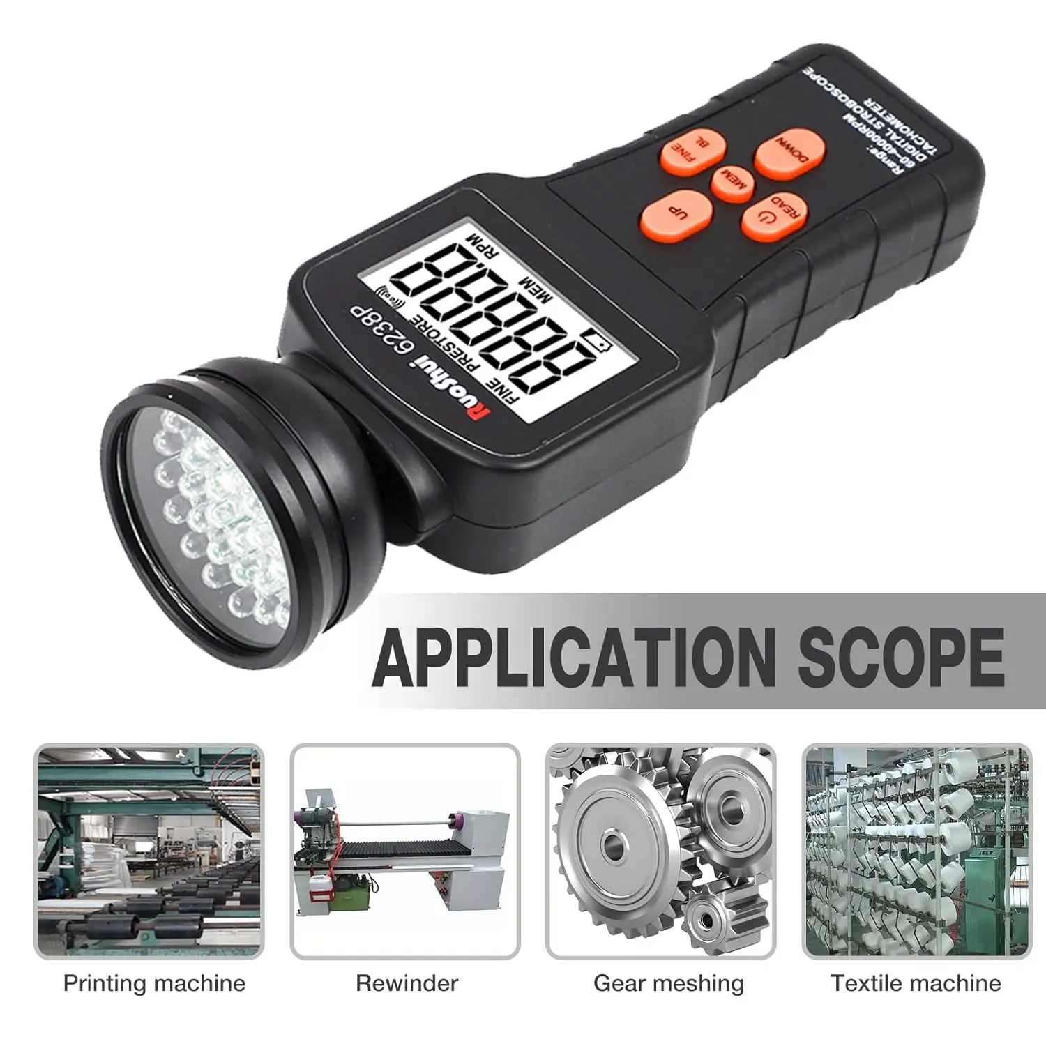 6238P Digital Stroboscope Tachometer LCD Non-Contact Flash Photoelectric Revolution Meter 60-40000 RPM Speedmeter Tester speed meter speed gauges engine tachometer hour meter