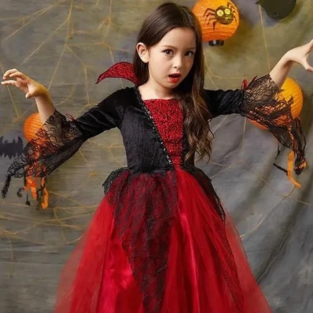 Fantasia vampiro gótico para crianças, traje infantil para meninas, dia das  bruxas, cosplay, vampiro - AliExpress