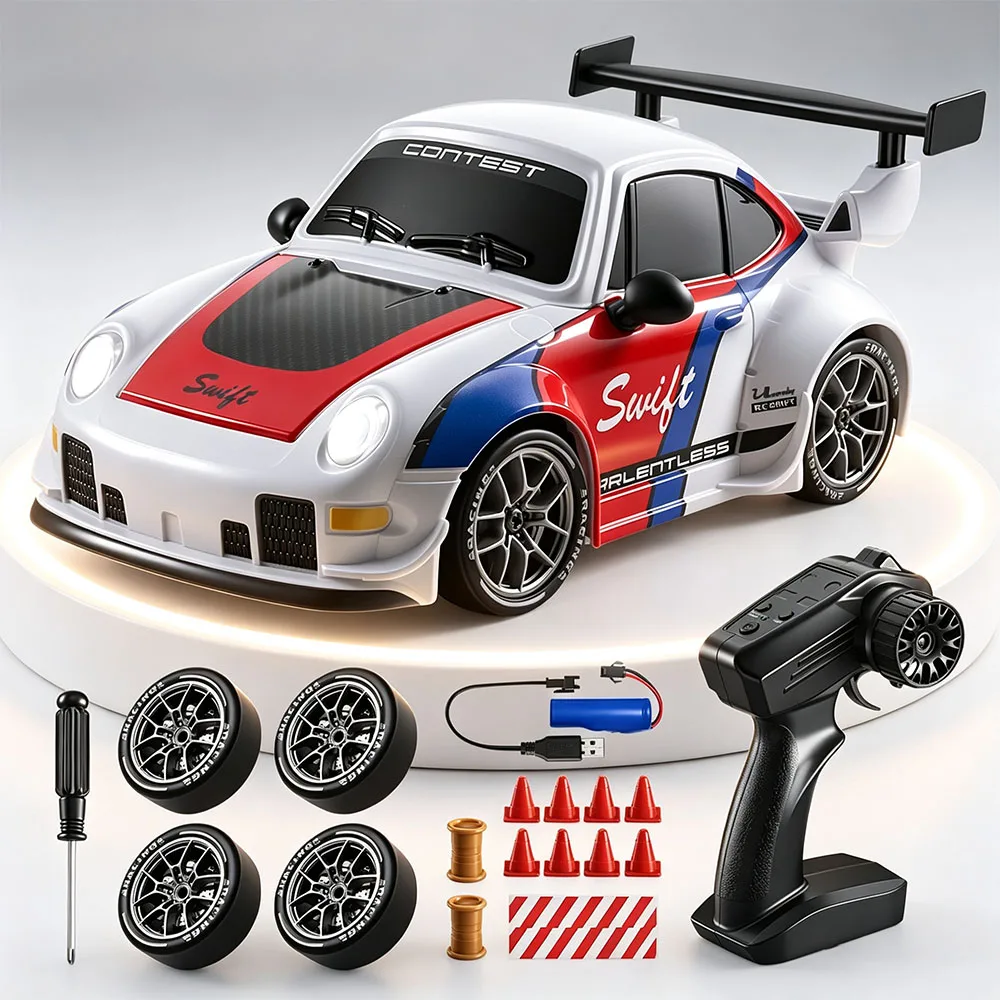 NEW S300 1/24 RC카 2.4G 고속 드리프트 4륜구동 무선 조종 자동차 LED 라이트 라디오 컨트롤 GTR 레이싱 모델 남자아이 장난감 선물