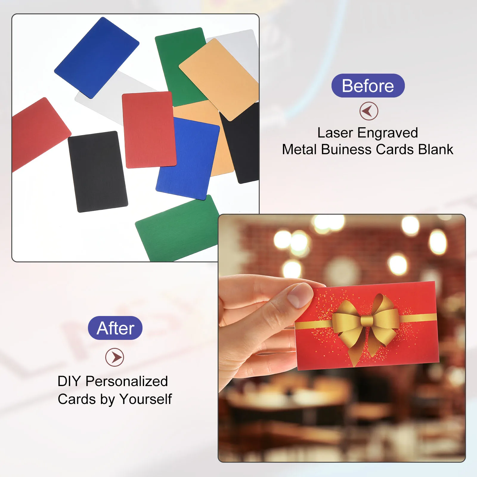 15Pcs Metal Business Cards Anodized 0.8mm Thick Aluminum Blanks 3.4x2.1Inch Laser Engrave Printable
