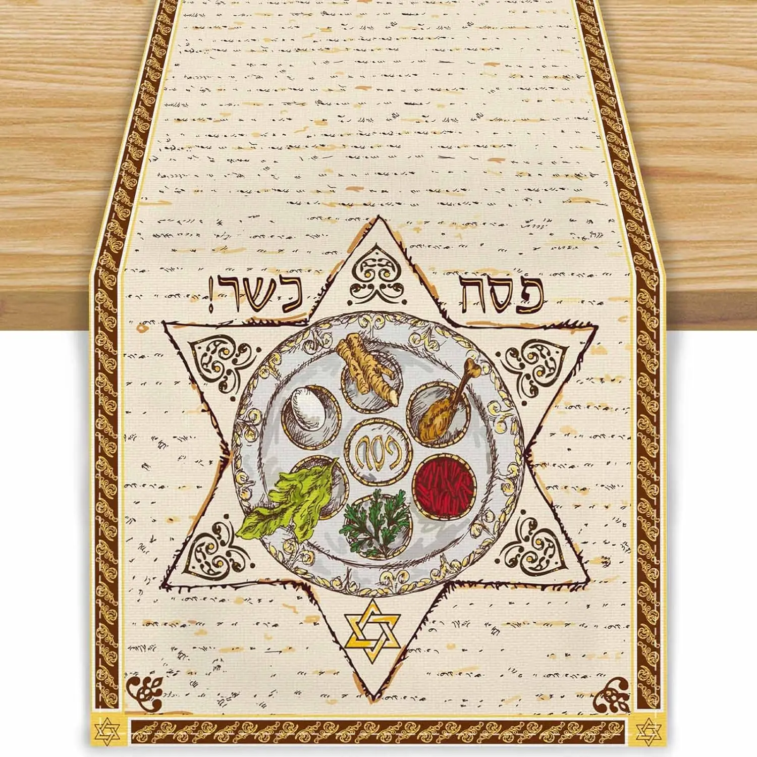 

Happy Passover Pesach Star Matzah Linen Table Runners Jewish Festival Table Decor Reusable Kitchen Table Runners Decorations
