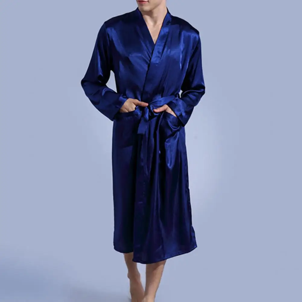 Men Bathrobe Solid Color Silky Smooth Soft Sleeping Robes Long Sleeve Men Sleeping Gown For Spring men shirt casual breathable comfortable cotton linen pullover 2022 spring solid color long sleeve men top for daily