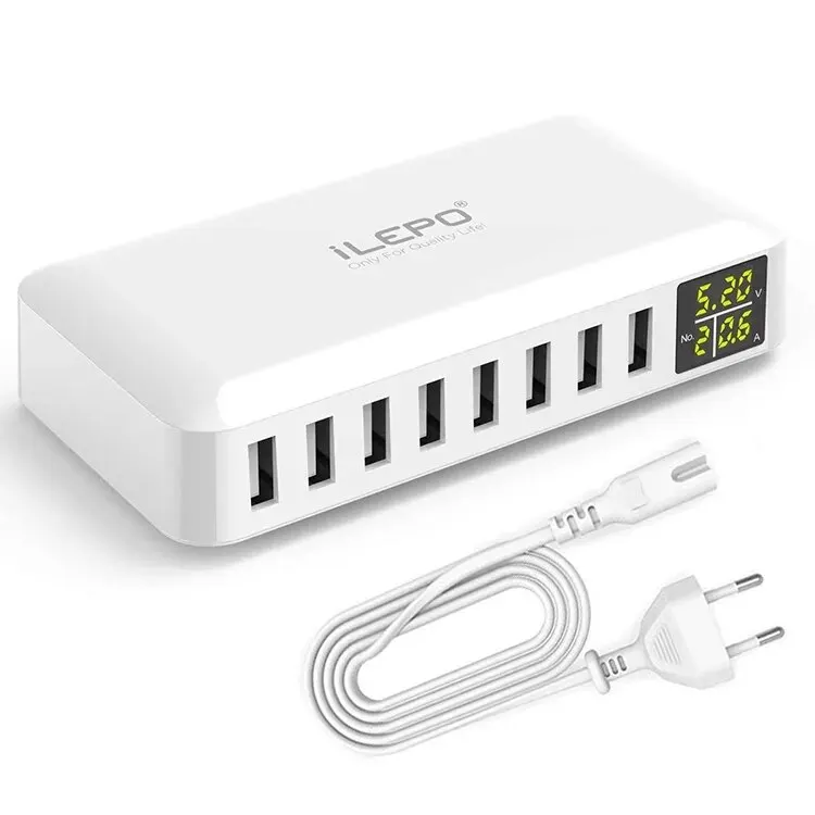 ILEPO met LED digitaal display 40W 8A Max 2.4A 8-poorten USB-huboplader voor iPhone iPad smartphone en andere_voghion.com