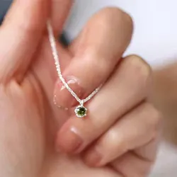 Elegant S925 Sterling Silver Sparkling Necklace with Round White Diamond Pendant (Green)