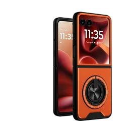Magsafe Magnetic Ring Holder Stand Armor Rugged Shockproof Phone Case Cover for Motorola Razr 70 (Orange)